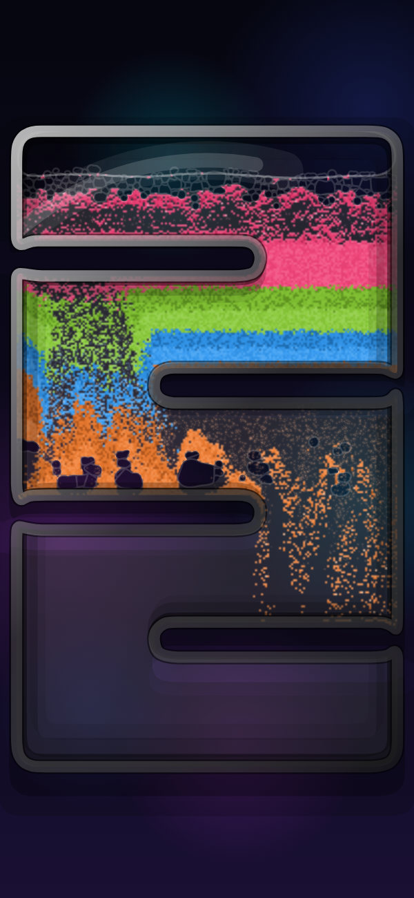 The Labyrinth glass, neon sand cascading through its switchback ledges